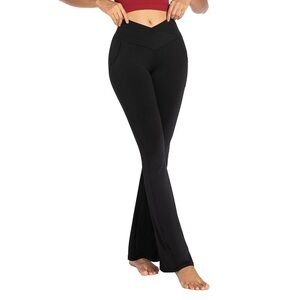 NWOT- Sunzel black crossover waist flare leg leggings